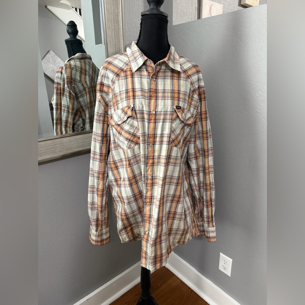 Bullhead Western-Style Pearl Snap Plaid Shirt Size XXL.